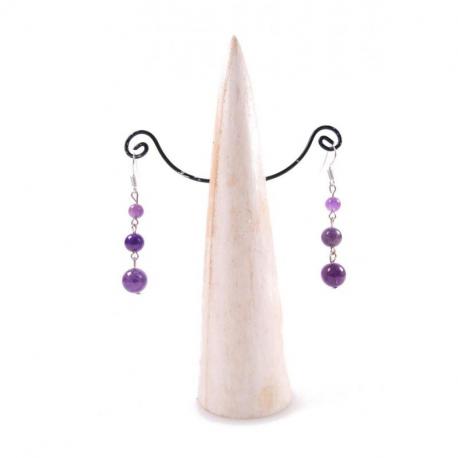 Présentoir à boucles d'oreilles Cône en bois 15cm | Finition "Blanc Cérusé"