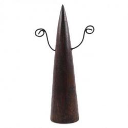 Présentoir à boucles d'oreilles forme cône en bois massif teinté marron