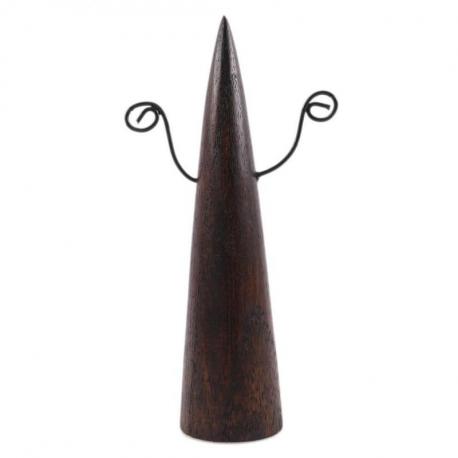 Présentoir à boucles d'oreilles forme cône en bois massif teinté marron