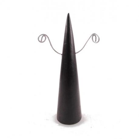 Présentoir à boucles d'oreilles forme cône en bois massif teinté noir