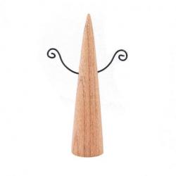 Présentoir à boucles d'oreilles forme cône en bois massif brut