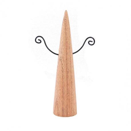 Présentoir à boucles d'oreilles forme cône en bois massif brut