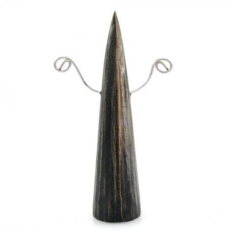 Présentoir à boucles d'oreilles Cône en bois 15cm | Finition "Noir Vintage"