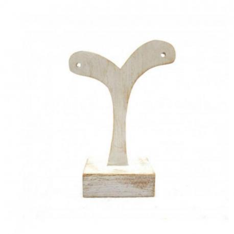 Présentoir / Support à boucles d'oreilles 10cm - Bois finition blanc cérusé