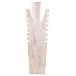 Buste présentoir à colliers cranté en bois massif blanc cérusé 50cm