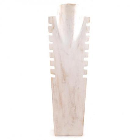 Buste présentoir à colliers cranté en bois massif blanc cérusé 50cm