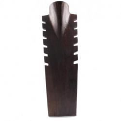 Buste présentoir à colliers cranté en bois massif couleur chocolat 50cm