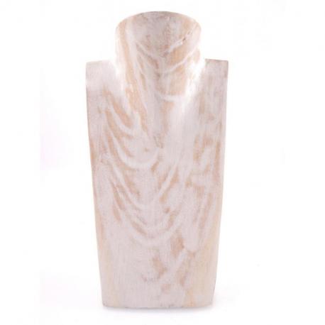 Buste présentoir à colliers en bois 25cm | Finition "Blanc Cérusé"