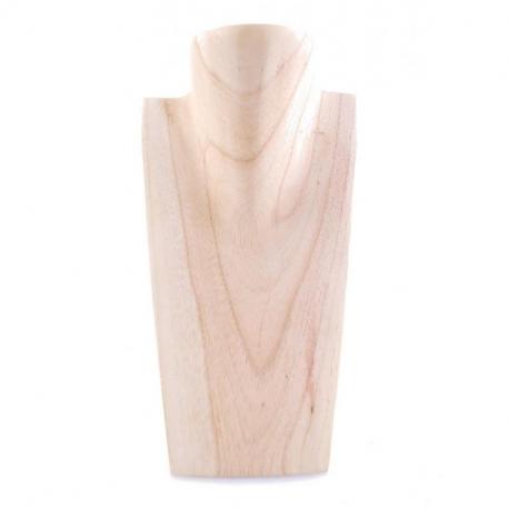 Buste présentoir a colliers en bois 25cm | Finition "Bois brut naturel"