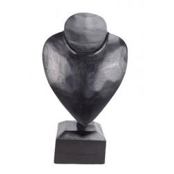 Buste présentoir à colliers sur pied en bois massif noir 30cm
