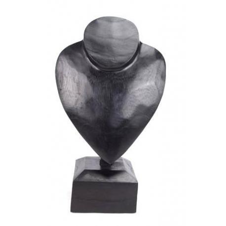 Buste présentoir à colliers sur pied en bois massif noir 30cm