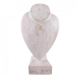 Buste présentoir à colliers sur pied en bois finition blanc cérusé 30cm