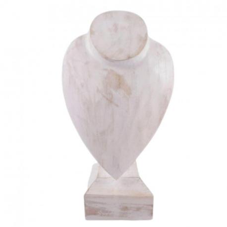 Buste présentoir à colliers sur pied en bois finition blanc cérusé 30cm