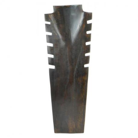 Buste présentoir à colliers cranté en bois massif couleur chocolat 40cm