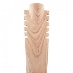 Buste présentoir à colliers cranté en bois massif brut 40cm
