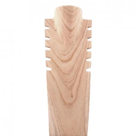 Buste présentoir à colliers cranté en bois massif brut 40cm