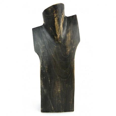 Buste Présentoir à colliers en bois 30cm | Finition "Noir Vintage"