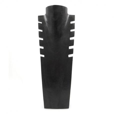 Buste présentoir à colliers cranté en bois massif noir 40cm