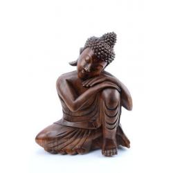 Statue de Bouddha assis 30cm en bois massif sculpté main