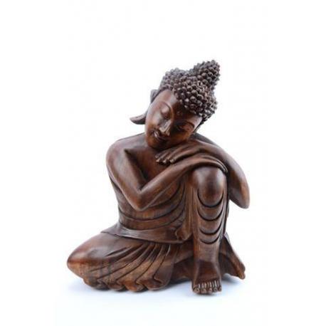 Statue de Bouddha assis 30cm en bois massif sculpté main