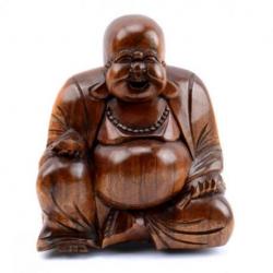 Statuette du Bouddha rieur en bois sculpté 11cm
