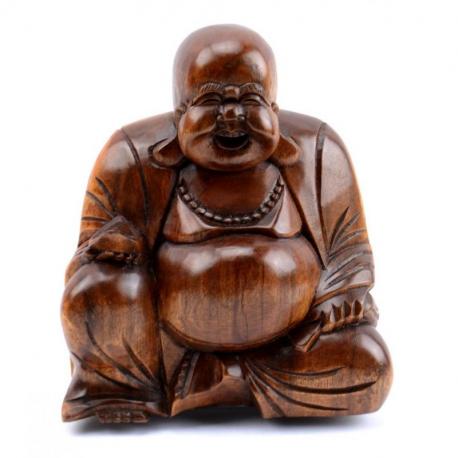Statuette du Bouddha rieur en bois sculpté 11cm