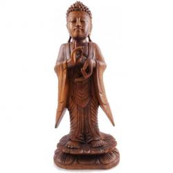 Statue de Bouddha debout 40cm bois massif sculpté main
