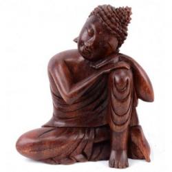 Statue de Bouddha assis 20cm en bois massif sculpté main