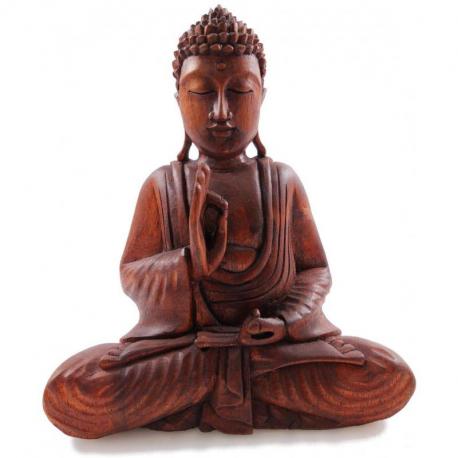 Statuette Bouddha assis en bois sculpté 20cm - Décoration Zen