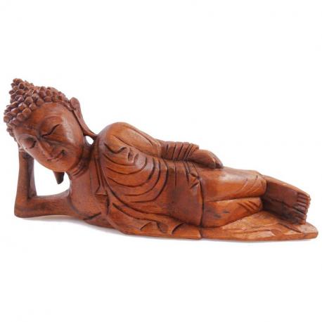 Statue de Bouddha allongé 30cm en bois de Suar  massif