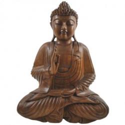 Grande statue de Bouddha Zen en bois sculpté 40cm | Artisanat de Bali