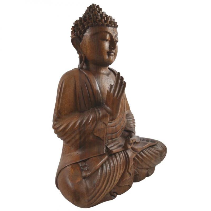 Grande statue de Bouddha bois, achat décoration Bali Zen Bouddhisme.