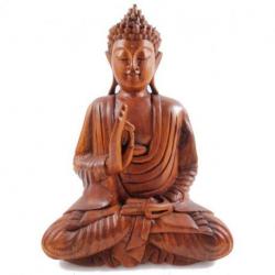 Statue de Bouddha assis en bois massif sculpté main 30cm, import Bali