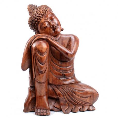 Statue de Bouddha assis 40cm - Bois massif sculpté main