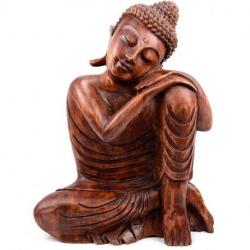 Statue de Bouddha assis 40cm - Bois massif sculpté main.