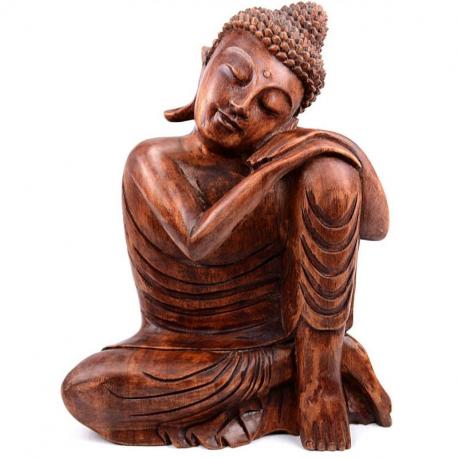 Statue de Bouddha assis 40cm - Bois massif sculpté main.
