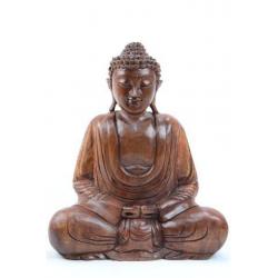 Statue Bouddha assis en position du lotus 40cm | Sculpture sur bois artisanale
