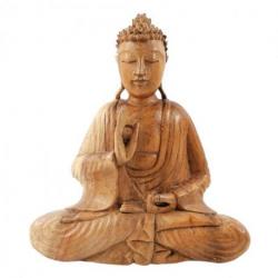 Statuette Bouddha assis en bois sculpté 20cm | Mûdra de l'Enseignement