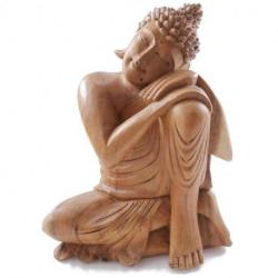 Statue de Bouddha assis 30cm - Bois massif brut sculpté main.
