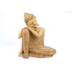 Statue du Bouddha Penseur 30cm en bois sculpté à la main