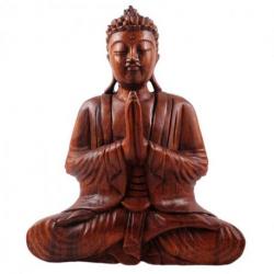 Statue de Bouddha assis mains jointes en bois 30cm