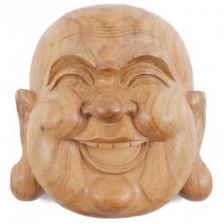 Masque du Bouddha rieur en bois exotique brut 20cm