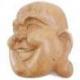 Masque du Bouddha rieur en bois exotique brut 20cm