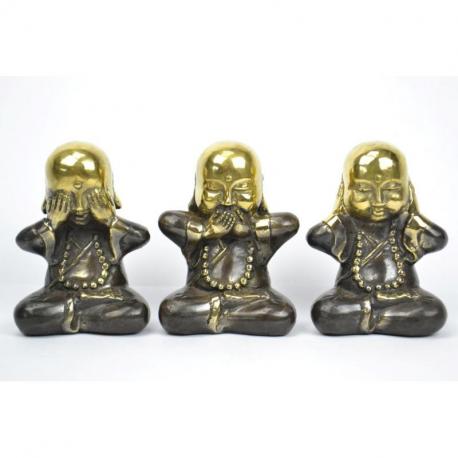 Les 3 moines "secret du bonheur". Statuettes en laiton 8cm.