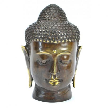 Tête de Bouddha. Fabrication artisanale en laiton 15cm. Décoration Zen.