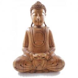 Grande sculpture Bouddha assis 40cm en bois sculpté | Import Bali