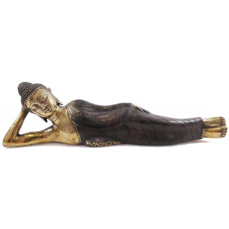Statue de Bouddha couché en laiton 38cm. Déco Asiatique.