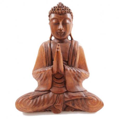 Statuette Bouddha Atmanjali en bois sculpté 20cm | Artisanat de Bali