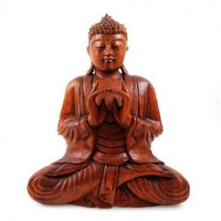 Sculpture Bouddha assis 30cm en bois. Décoration Zen.