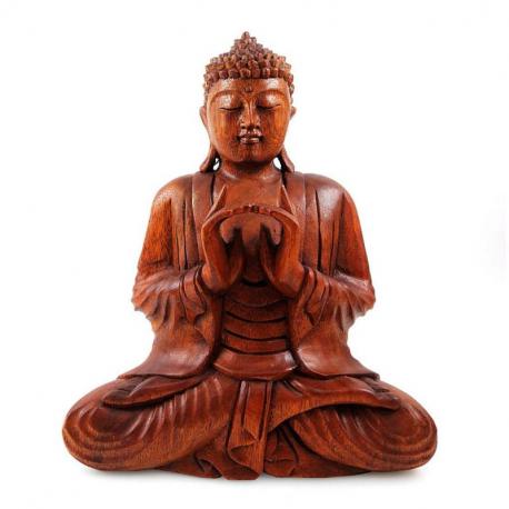 Sculpture Bouddha assis 30cm en bois. Décoration Zen.